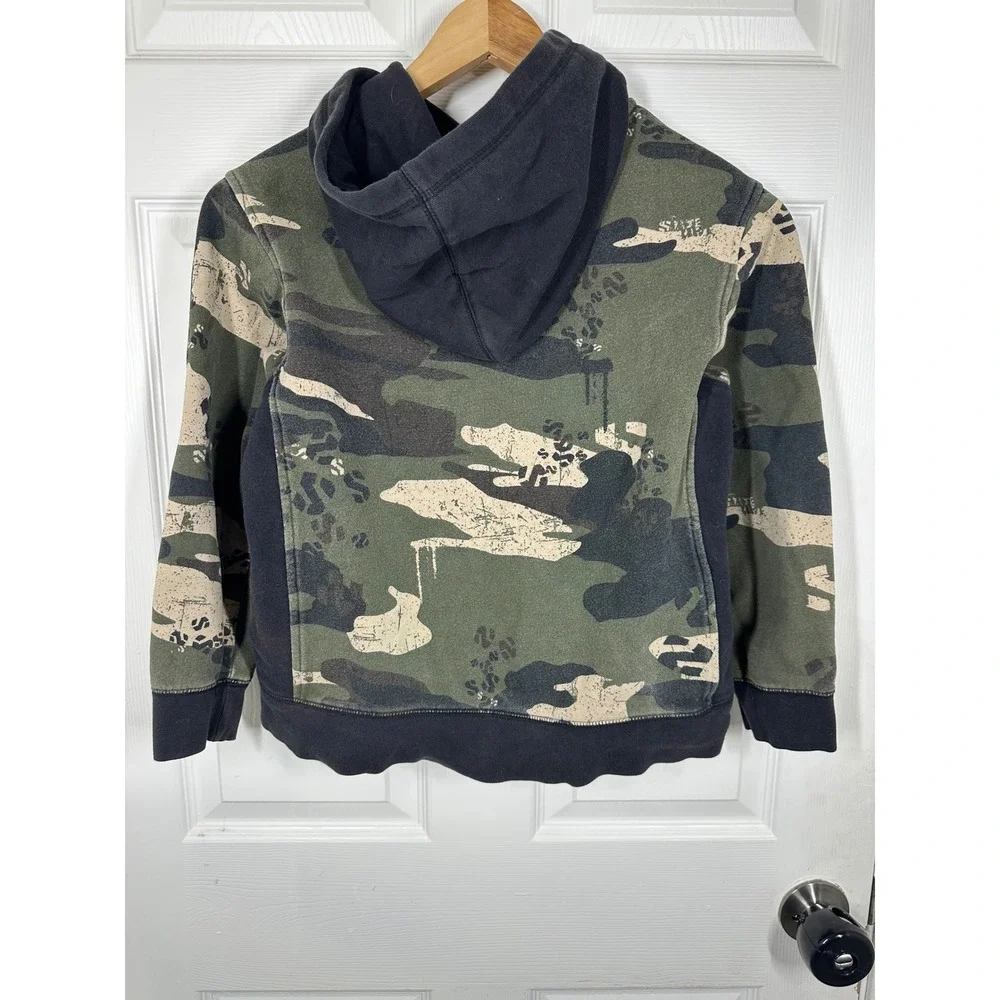 Sideout Full Zip Hoodie Boys M 10/12 Green Camo Fleece Lined Sweatshirt Skater